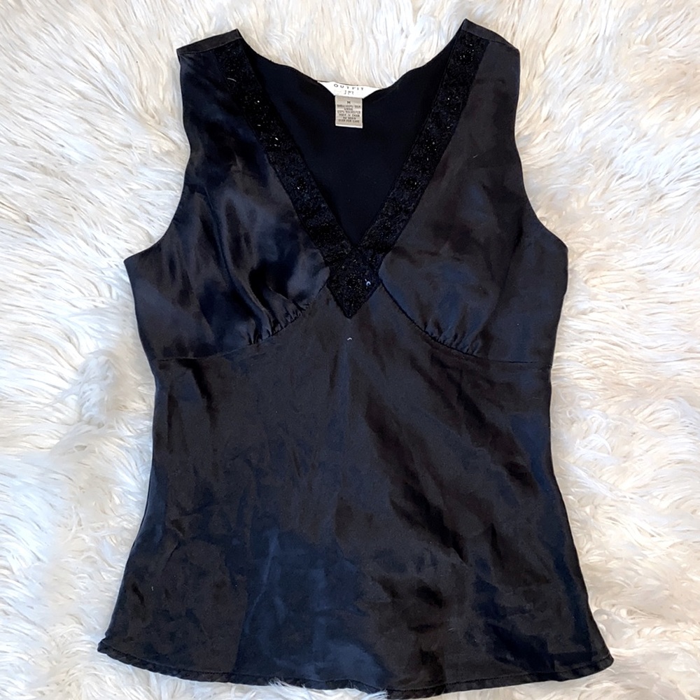 Silk Cami with Beaded Neckline